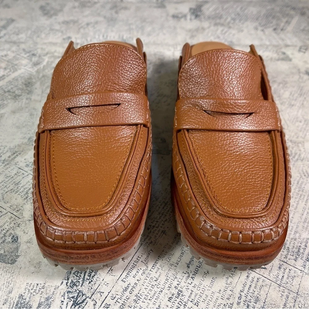 Beklina Loafer Mule Cocoa Brown Leather Penny Loafers Handmade Peru